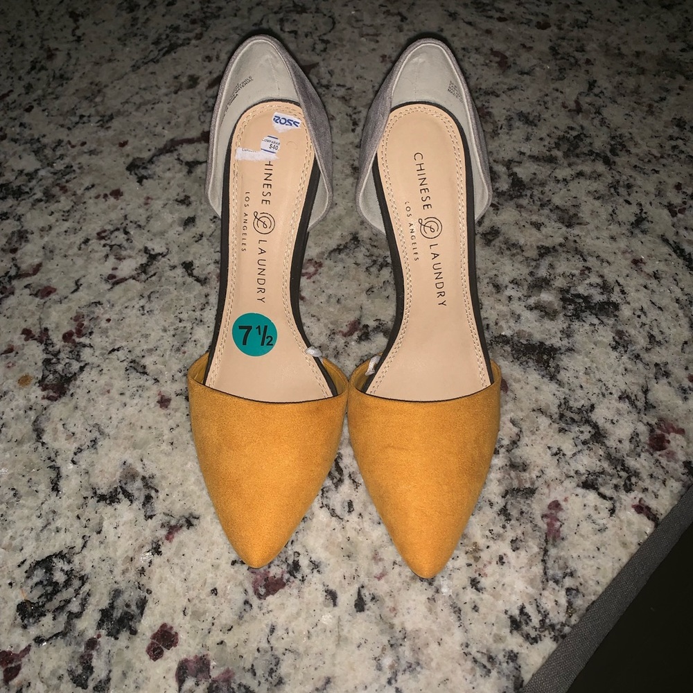 Mustard, Grey & Black Suede Heels